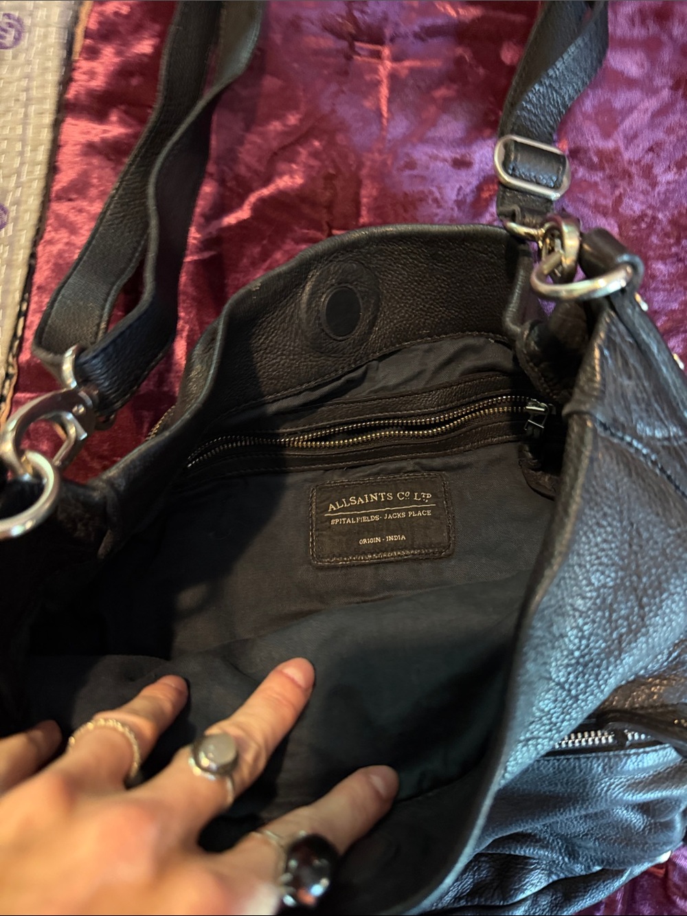 Vintage All Saints Black Leather Multi-Pocket Crossbody Bag - Picture 2 of 3